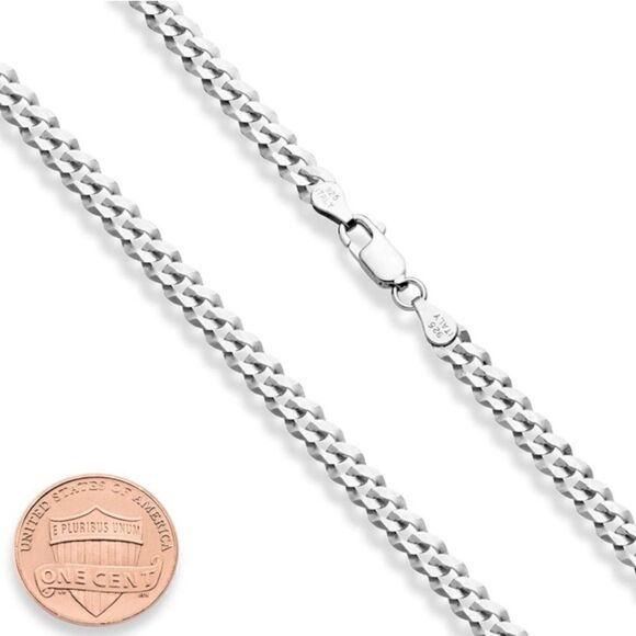 New 22” Men’s Solid 925 Sterling Silver Cuban/Curb Chain Necklace - Picture 4 of 6